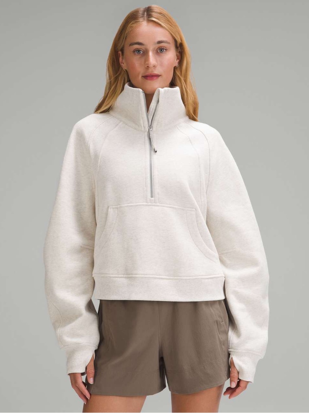 EUC Lululemon Scuba Oversized Funnel Nevk Half Zip in Heathered Bone Size M/L